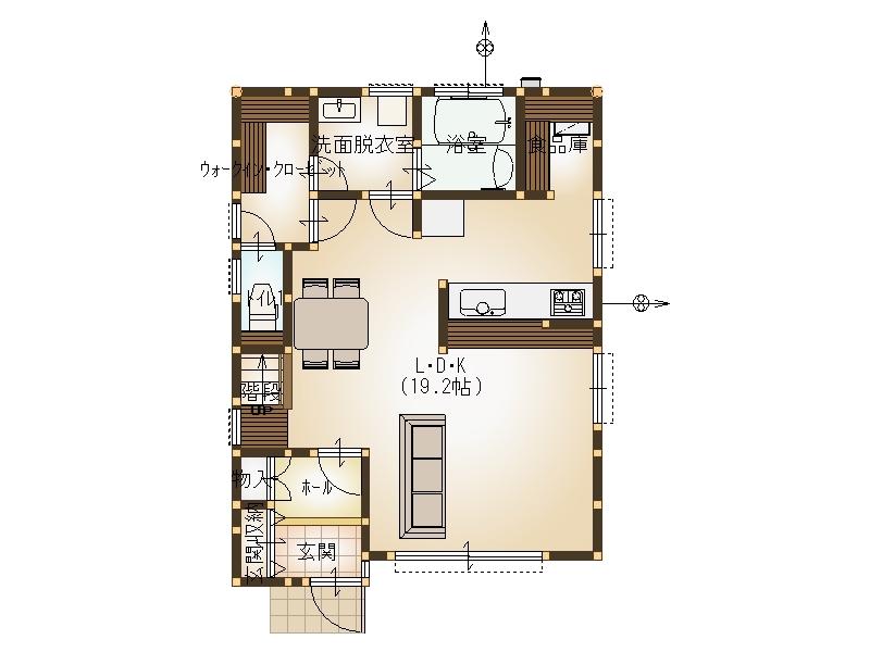 Floor plan. 36,800,000 yen, 3LDK + S (storeroom), Land area 129.4 sq m , Building area 105.38 sq m 1 floor plan view  ・ Was conscious 19 Pledge of spacious LDK and easy-to-use water around the flow line. Such as in the vicinity of the kitchen there is a pantry groceries can be large amount of stock.