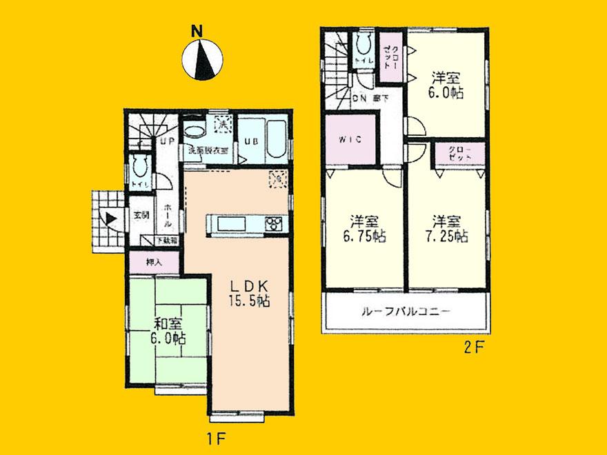 Floor plan. (3 Building), Price 34,900,000 yen, 4LDK, Land area 123.17 sq m , Building area 99.37 sq m