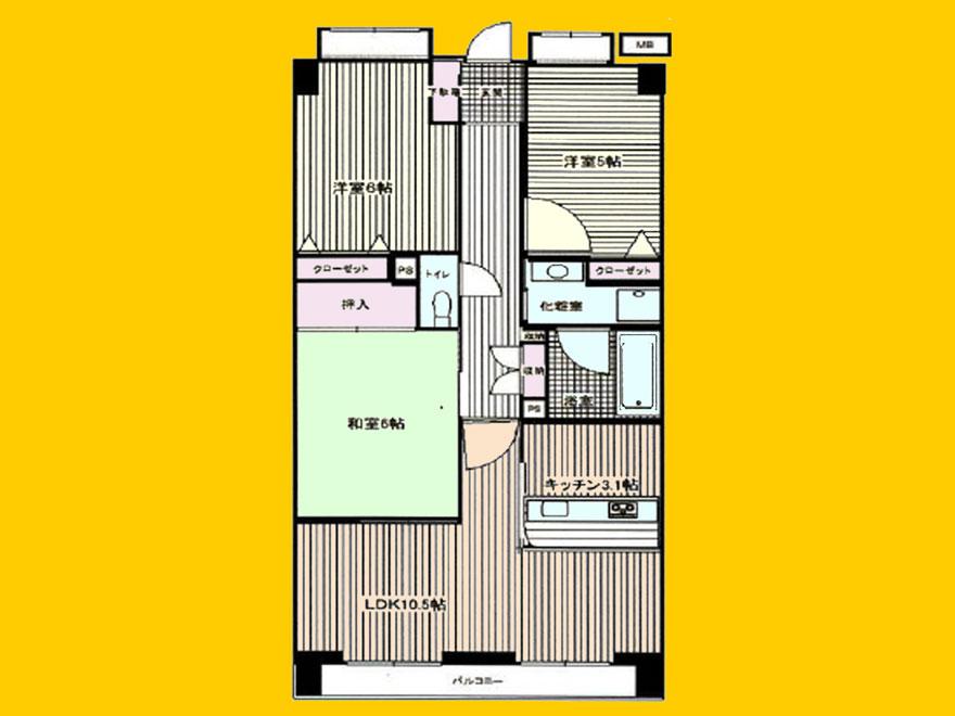 Floor plan. 3LDK, Price 21,800,000 yen, Occupied area 67.55 sq m , Balcony area 9.44 sq m