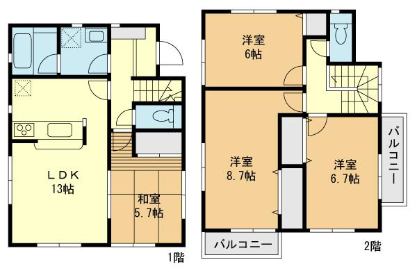 Floor plan. (6 Building), Price 26 million yen, 4LDK, Land area 125 sq m , Building area 108.14 sq m