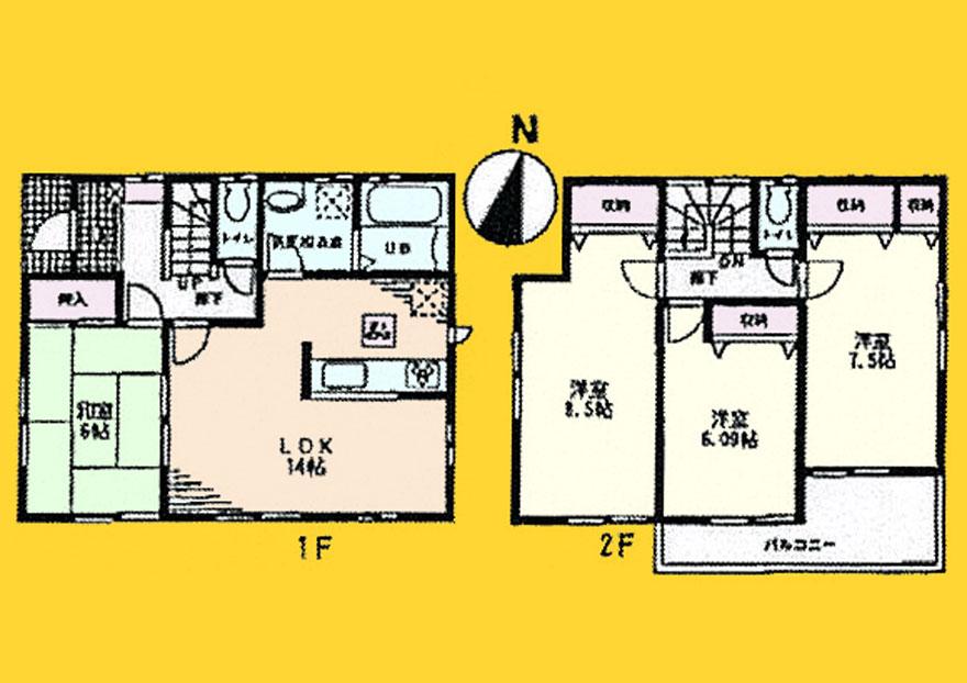 Floor plan. (Building 2), Price 34,800,000 yen, 4LDK, Land area 110.91 sq m , Building area 98.53 sq m