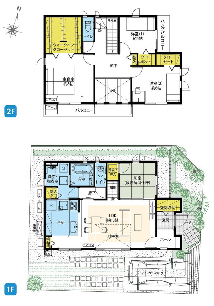 Floor plan.  [1-6 No. land] So we have drawn on the basis of the Plan view] drawings, Plan and the outer structure ・ Planting, etc., It may actually differ slightly from.  Also, car ・ Consumer electronics ・ furniture ・ It is such as equipment not included in the price.