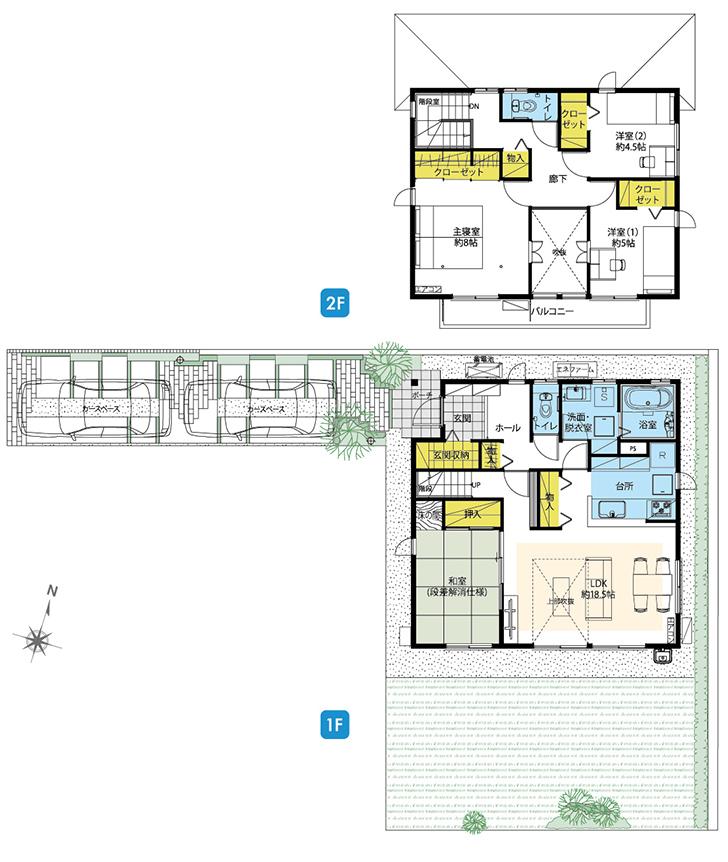 Floor plan.  [1-124 No. land] So we have drawn on the basis of the Plan view] drawings, Plan and the outer structure ・ Planting, etc., It may actually differ slightly from.  Also, car ・ Consumer electronics ・ furniture ・ It is such as equipment not included in the price.