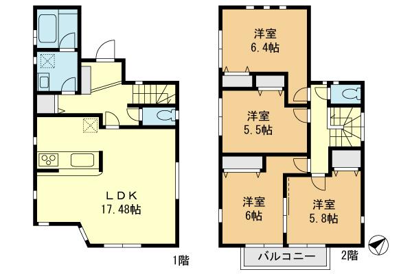 Floor plan. (1 Building), Price 35,045,000 yen, 4LDK, Land area 90.01 sq m , Building area 95.77 sq m
