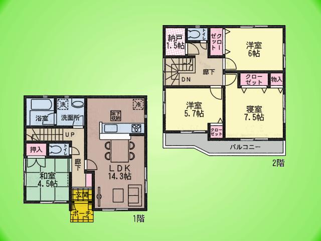 Floor plan. (Building 2), Price 29,800,000 yen, 4LDK, Land area 109.25 sq m , Building area 94.15 sq m