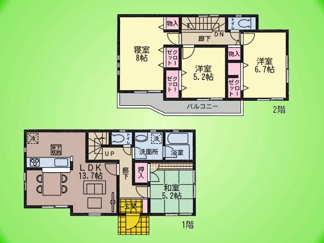 Floor plan. (4 Building), Price 27,800,000 yen, 4LDK, Land area 130.82 sq m , Building area 93.96 sq m