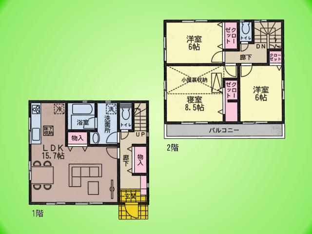 Floor plan. (6 Building), Price 27,800,000 yen, 3LDK, Land area 109.58 sq m , Building area 90.72 sq m