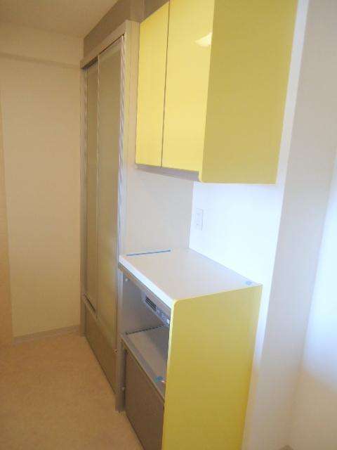 Kitchen. Cute cupboard of yellow