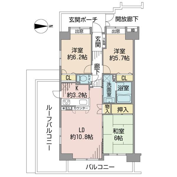 Floor plan. 3LDK, Price 21 million yen, Occupied area 70.81 sq m , Balcony area 8.22 sq m