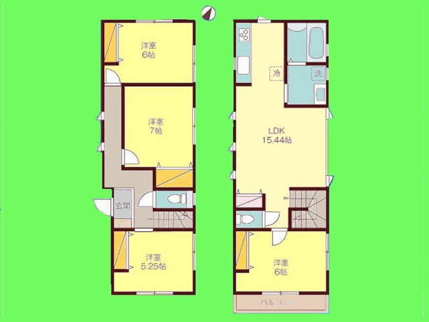 Floor plan. 28.8 million yen, 4LDK, Land area 98.72 sq m , Building area 94.81 sq m LDK15.44 Pledge