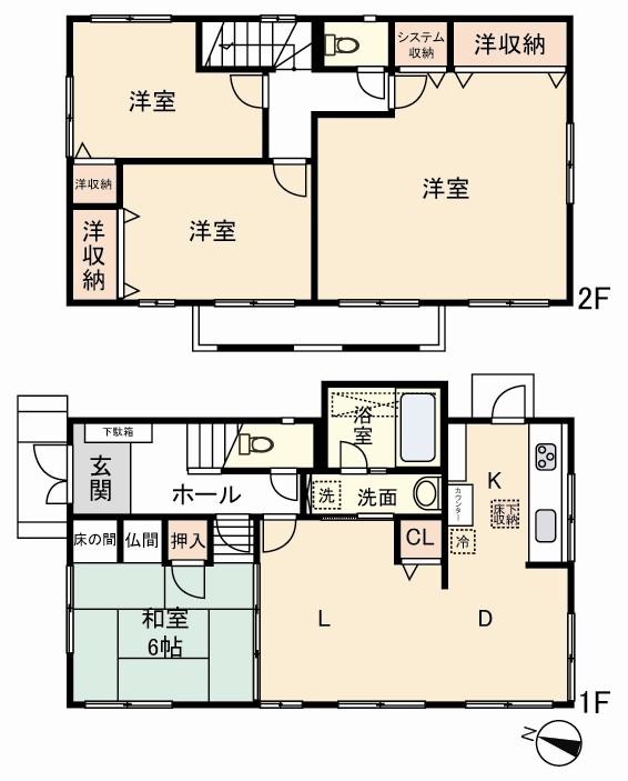 Floor plan. 22 million yen, 4LDK, Land area 141.58 sq m , Building area 110.07 sq m