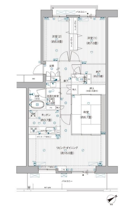 Floor plan. 3LDK, Price 19,980,000 yen, Occupied area 86.99 sq m , Balcony area 15.2 sq m