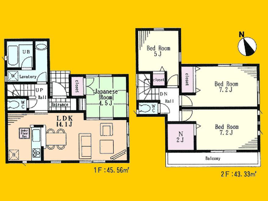 Floor plan. (1 Building), Price 33,800,000 yen, 4LDK+S, Land area 114.43 sq m , Building area 88.89 sq m