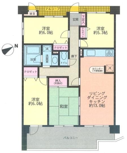 Floor plan. 4LDK, Price 23 million yen, Footprint 80.3 sq m , Balcony area 14.84 sq m