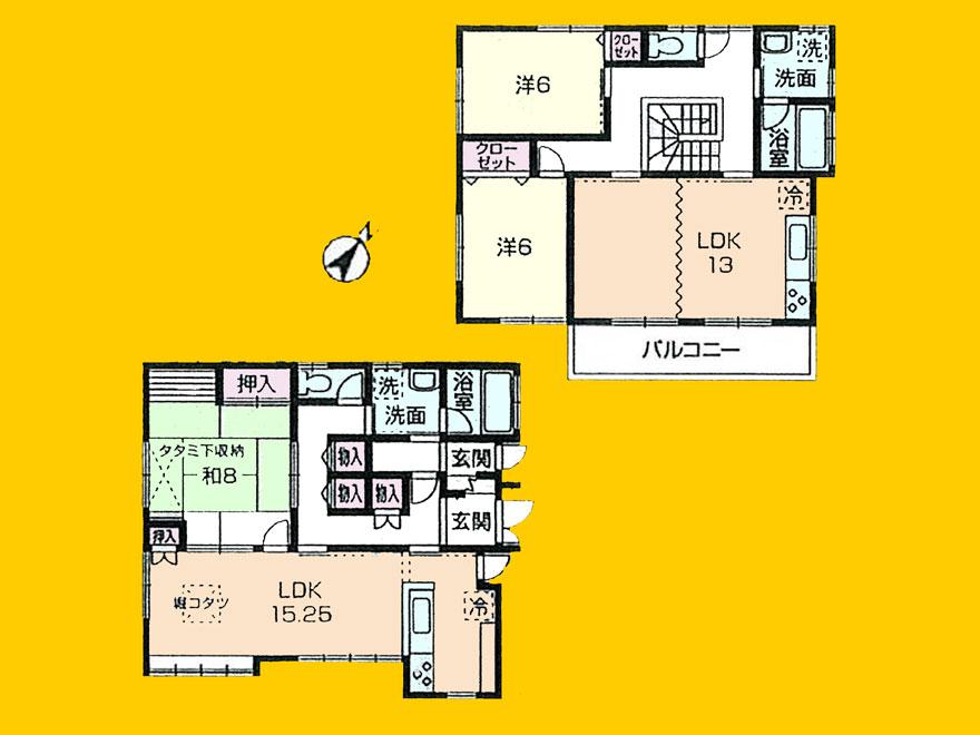Floor plan. 34,800,000 yen, 3LLDDKK, Land area 154.05 sq m , Building area 130 sq m
