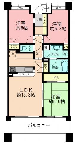 Floor plan. 3LDK, Price 36,900,000 yen, Occupied area 66.56 sq m , Balcony area 8.8 sq m