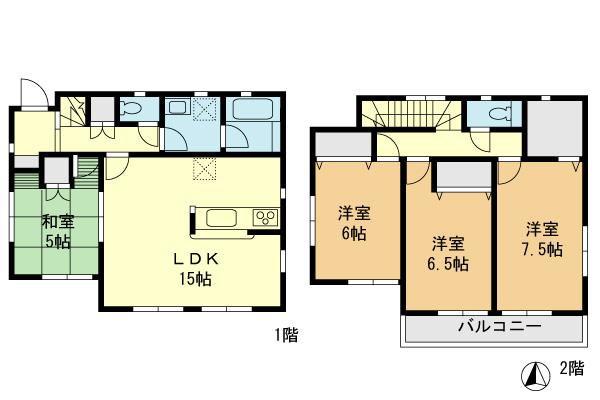 Floor plan. (1 Building), Price 31,800,000 yen, 4LDK, Land area 140.35 sq m , Building area 95.37 sq m
