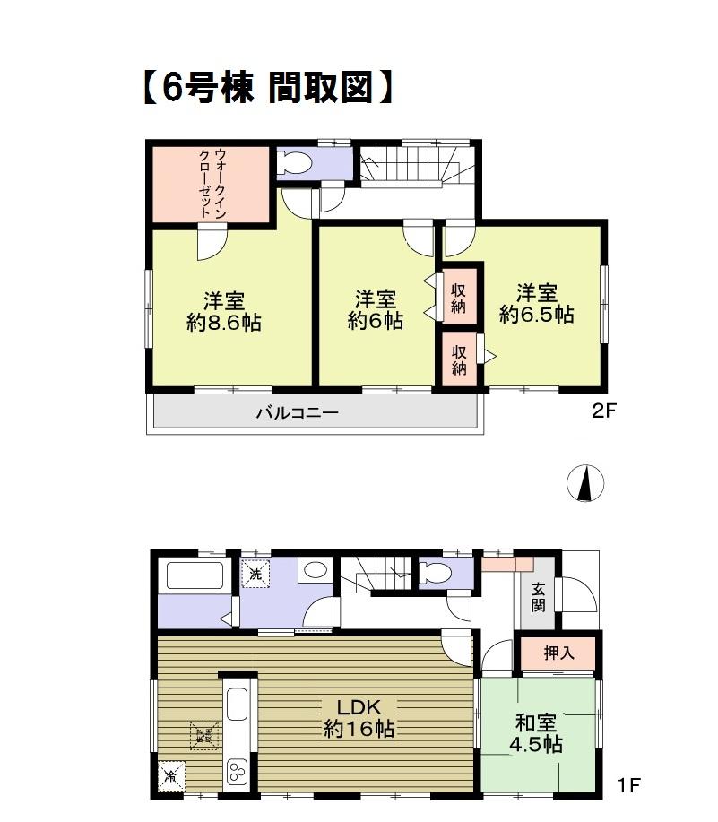 Floor plan. (6 Building), Price 40,800,000 yen, 4LDK, Land area 130 sq m , Building area 102.67 sq m