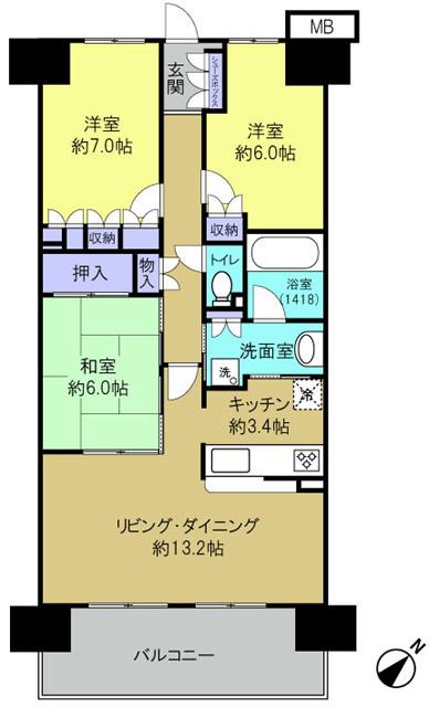 Floor plan. 3LDK, Price 25 million yen, Occupied area 78.46 sq m , Balcony area 12.5 sq m