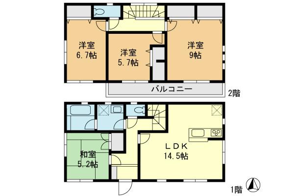 Floor plan. (Building 2), Price 31,800,000 yen, 4LDK, Land area 158.07 sq m , Building area 98 sq m