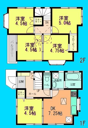 Floor plan. 16,980,000 yen, 5DK, Land area 74.86 sq m , Building area 72.86 sq m