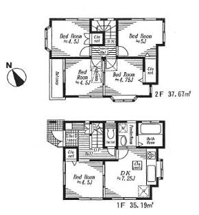 Floor plan. 16,980,000 yen, 5DK, Land area 74.86 sq m , Building area 72.86 sq m