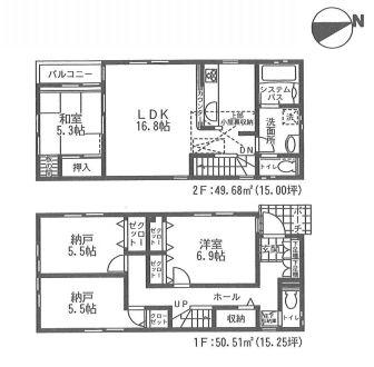 Floor plan. (Building 2), Price 34,800,000 yen, 2LDK+2S, Land area 100.45 sq m , Building area 100.19 sq m