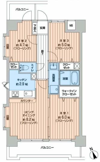 Floor plan. 3LDK, Price 16.8 million yen, Footprint 59.4 sq m , Balcony area 10.81 sq m