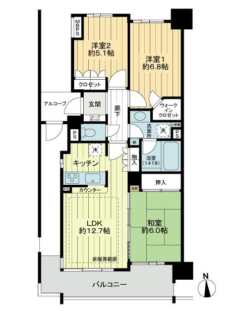 Floor plan. 3LDK, Price 29,800,000 yen, Occupied area 69.06 sq m , Balcony area 10.39 sq m