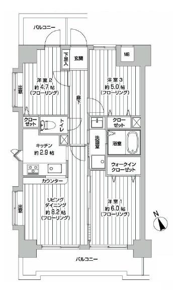 Floor plan. 3LDK, Price 16.8 million yen, Footprint 59.4 sq m , Balcony area 10.81 sq m