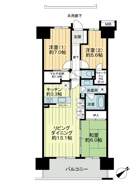 Floor plan. 3LDK, Price 21,700,000 yen, Occupied area 78.51 sq m , Balcony area 12.5 sq m