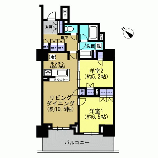 Floor plan. 2LDK, Price 25,800,000 yen, Occupied area 60.88 sq m , Balcony area 11.9 sq m