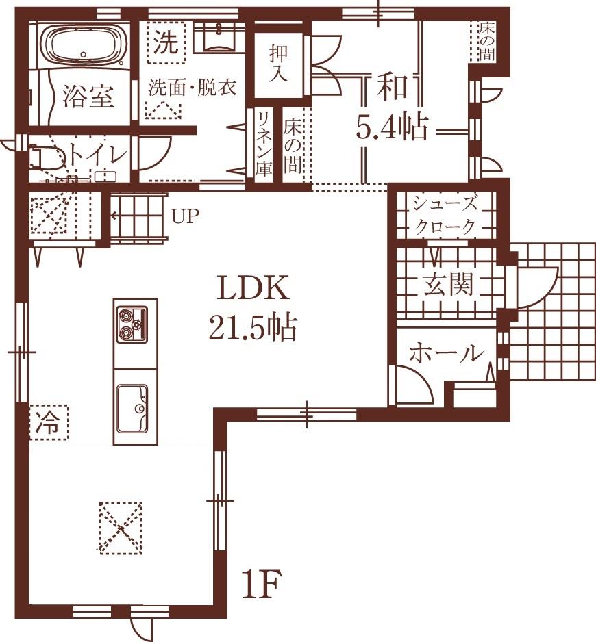 Floor plan. 42,800,000 yen, 4LDK + S (storeroom), Land area 173.53 sq m , Building area 124.75 sq m 1 Kaikan floor plan The first floor will be felt the room there is a more open feeling because the ceiling height is 2.5M. Full open kitchen is in the center of the house the whole family will gather in naturally bright living.