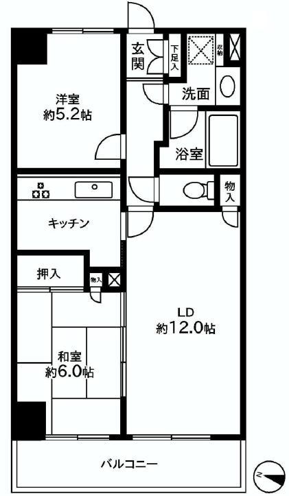 Floor plan. 2LDK, Price 17,900,000 yen, Occupied area 55.65 sq m , Balcony area 7.41 sq m