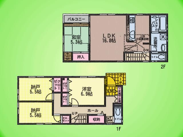 Floor plan. (Building 2), Price 34,800,000 yen, 2LDK+S, Land area 100.45 sq m , Building area 100.19 sq m