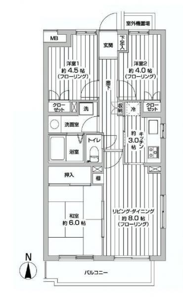 Floor plan. 3LDK, Price 18,800,000 yen, Occupied area 59.94 sq m , Balcony area 5.96 sq m