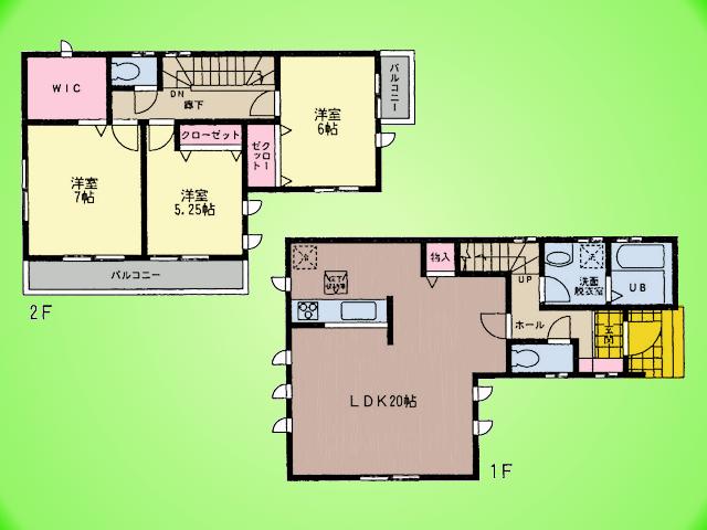 Floor plan. (1 Building), Price 24,800,000 yen, 3LDK, Land area 90.02 sq m , Building area 92.74 sq m
