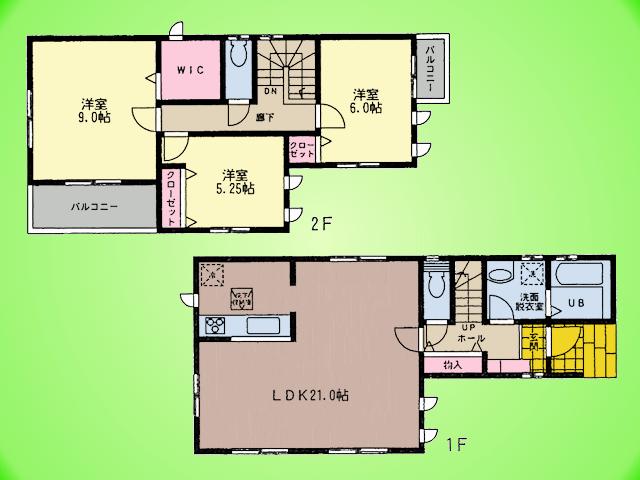 Floor plan. (Building 2), Price 24,800,000 yen, 3LDK, Land area 90.02 sq m , Building area 96.12 sq m