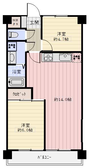 Floor plan. 2LDK, Price 10.8 million yen, Footprint 51.3 sq m , Balcony area 7.56 sq m