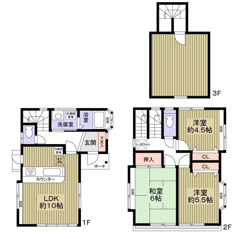 Floor plan. 21,800,000 yen, 3LDK + S (storeroom), Land area 66.12 sq m , Building area 89.64 sq m
