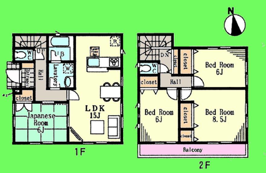 Floor plan. (1 Building), Price 34,800,000 yen, 4LDK, Land area 97.21 sq m , Building area 98.21 sq m