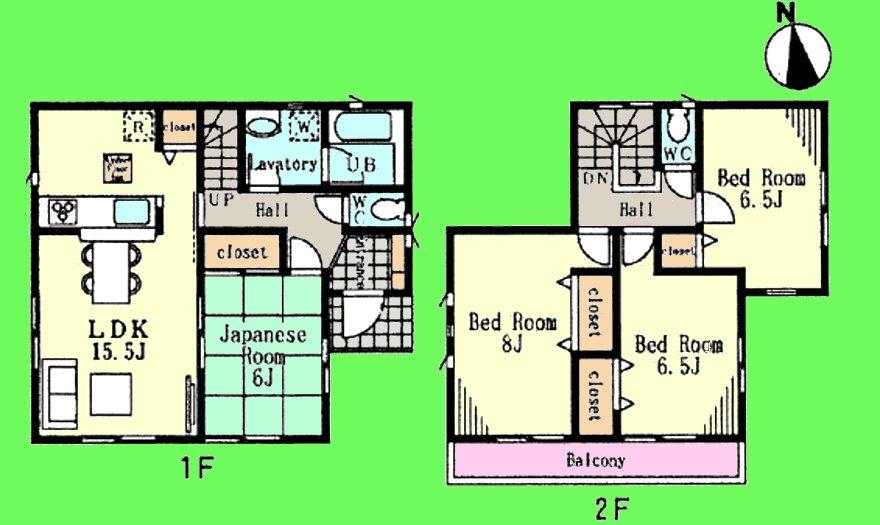 Floor plan. (Building 2), Price 36,800,000 yen, 4LDK, Land area 98.45 sq m , Building area 98.01 sq m