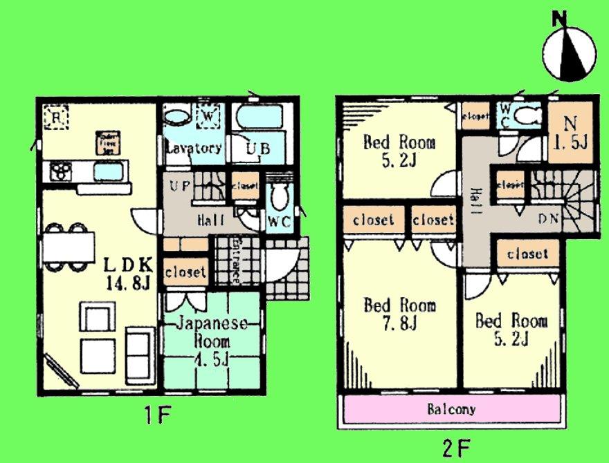 Floor plan. (3 Building), Price 35,800,000 yen, 4LDK+S, Land area 99.37 sq m , Building area 95.98 sq m
