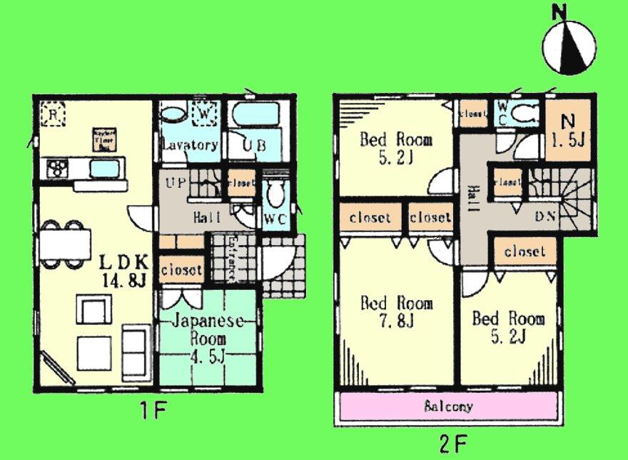 Floor plan. (6 Building), Price 35,800,000 yen, 4LDK+S, Land area 98.17 sq m , Building area 95.98 sq m
