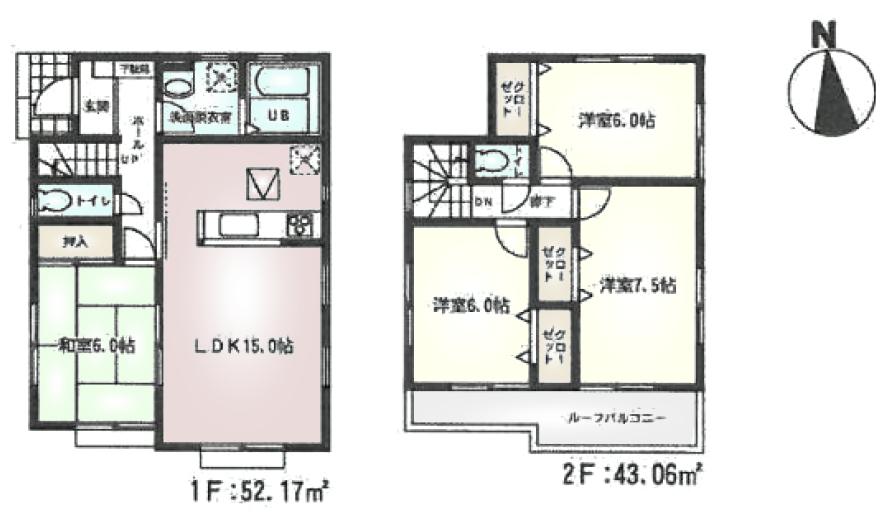 Floor plan. (3 Building), Price 23,900,000 yen, 4LDK, Land area 127.1 sq m , Building area 95.23 sq m