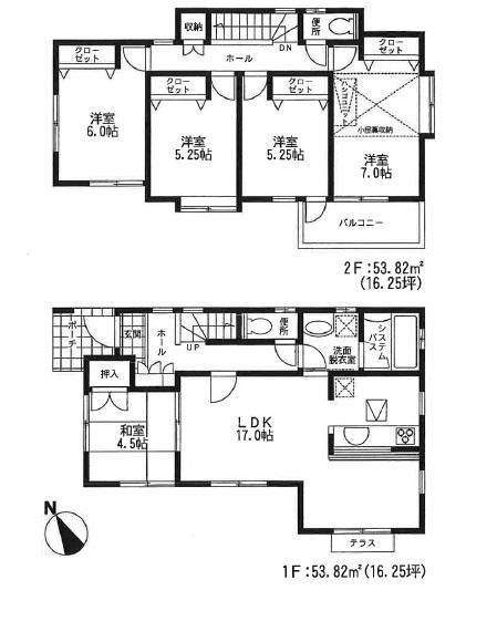 Floor plan. 30,800,000 yen, 5LDK, Land area 139.22 sq m , Building area 107.64 sq m LDK17 Pledge There is attic storage 5LDK All the living room facing south Japanese-style room adjacent