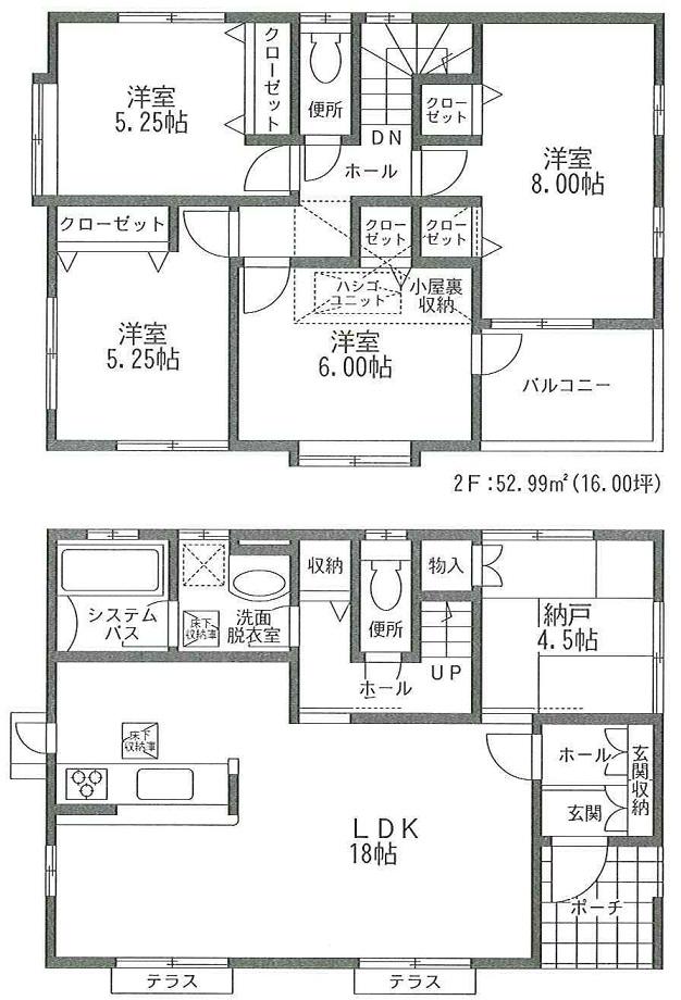 Floor plan. Price 36,800,000 yen, 4LDK+S, Land area 133.43 sq m , Building area 107.64 sq m