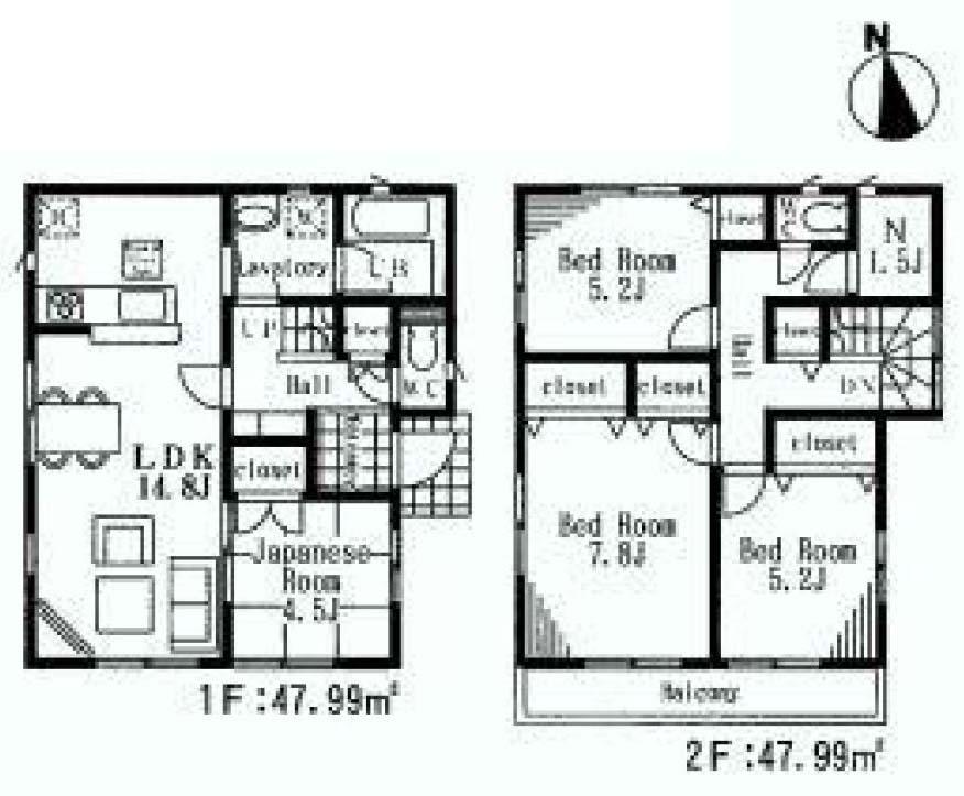 Floor plan. (3 ●), Price 34,800,000 yen, 4LDK, Land area 99.37 sq m , Building area 95.98 sq m