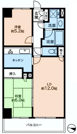 Floor plan. 2LDK, Price 16,900,000 yen, Occupied area 55.65 sq m , Balcony area 7.41 sq m
