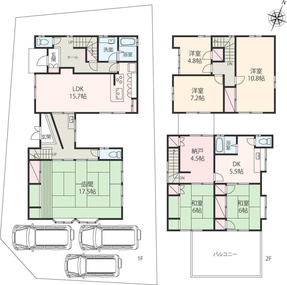 Floor plan. 15.8 million yen, 6LDDKK + S (storeroom), Land area 235.44 sq m , Building area 194.48 sq m "floor plan" 6LDDKK + S large house (about 58 square meters). There is also a 17.5 Pledge of saloon. 